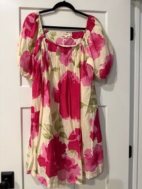 Umgee Pink & Cream Floral Puff Sleeve Babydoll Dress